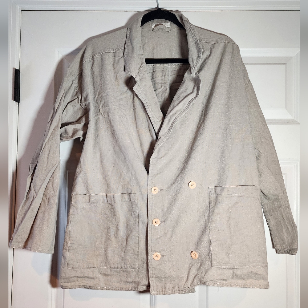 ESprit Geay Khaki Button Up Shirt Jacket Missing 1 Button L
